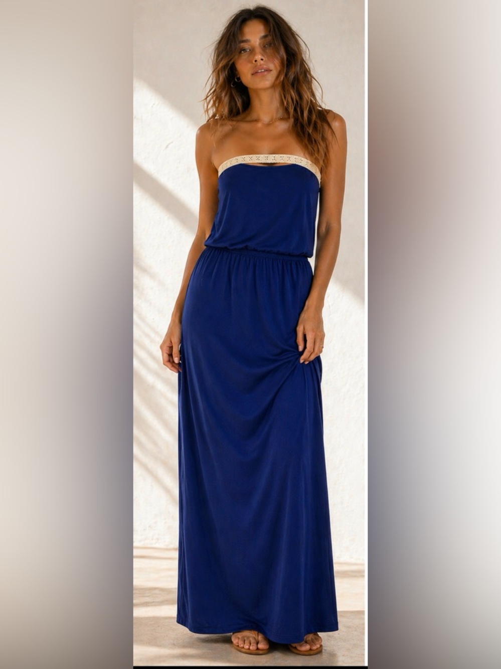 NWT LAmade Small Strapless Crocheted Blue Maxi Dress